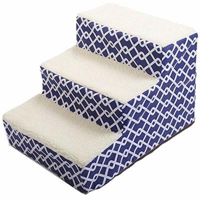 PLS Beds & Furniture Birdsong Trellis Portable Pet Stairs, 3-Step, Blue Supplies