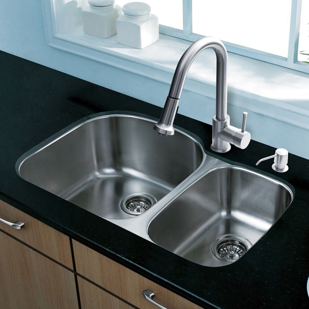 孔雀30 70/30 Double Bowl Stainless Steel Kitchen Sink 18 Gauge 32