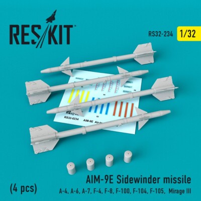 1/32 Reskit RS32-0234 AIM-9E Sidewinder missile (4 pcs)