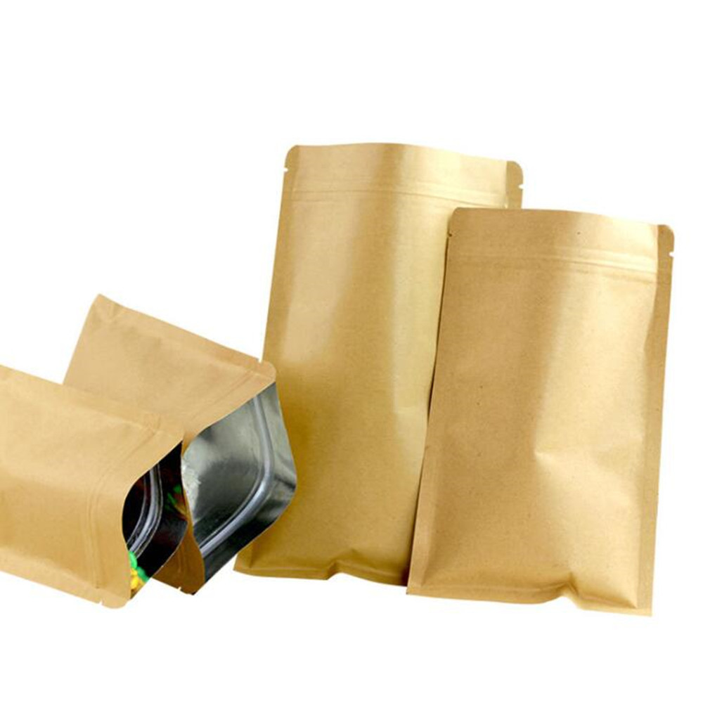Material Handling 100pcs,Brown Zip Lock Kraft Paper Aluminum Foil