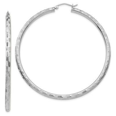 Pre-owned Superdealsforeverything Real 14kt White Gold Textured Hoop Earrings