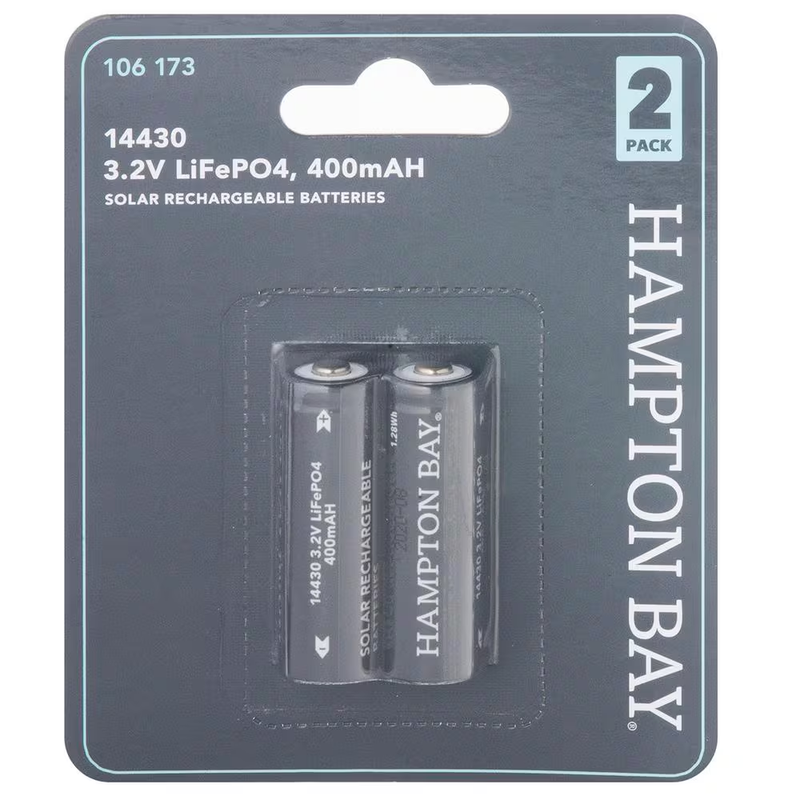 Hampton Bay 14430 LiFePO4 Rechargeable Solar Battery 32V 400mAh 2 Pack