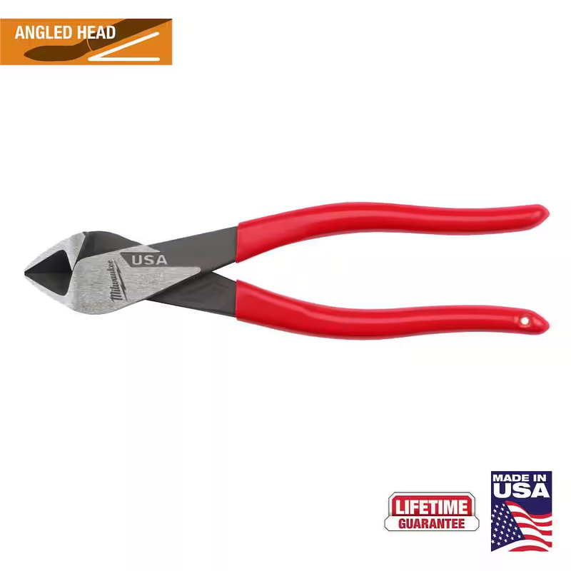 Milwaukee Diagonal Cutting Pliers 8 Inch Angled Head Dipped Grip USA