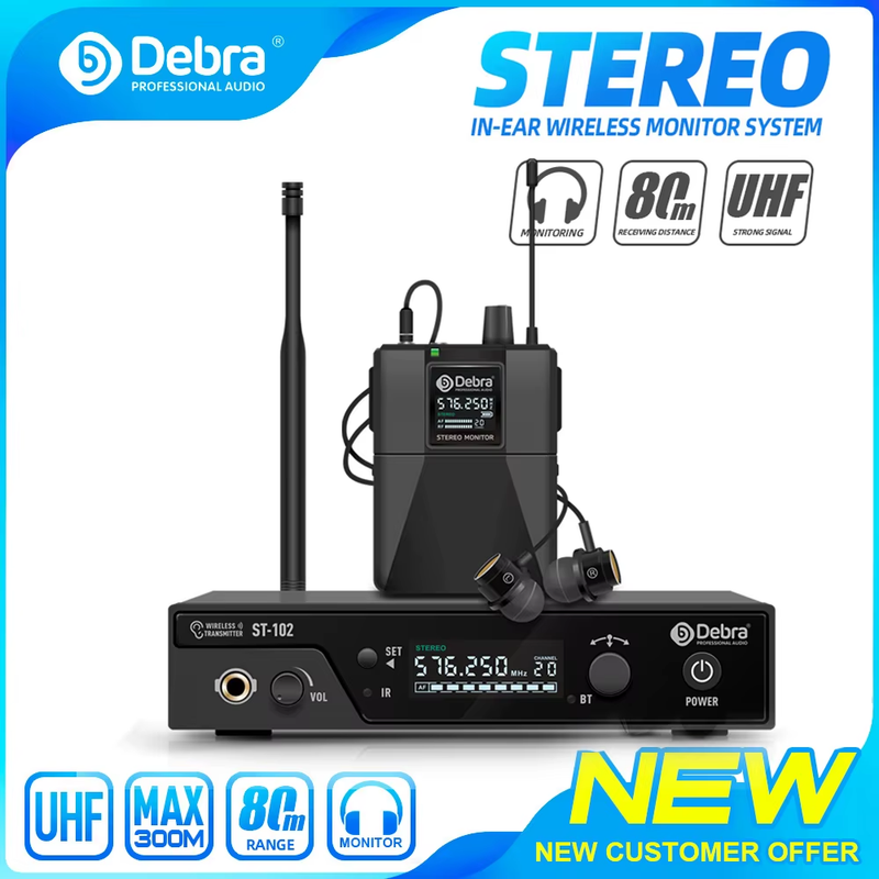 Stereo IEM Wireless In-Ear Monitor System ST-102 with Bluetooth UHF range 80-300