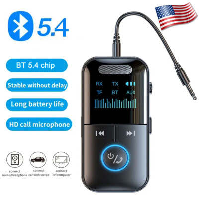 Bluetooth 5.4 Transmitter Receiver Wireless Audio 3.5mm Aux Adapter LED Display