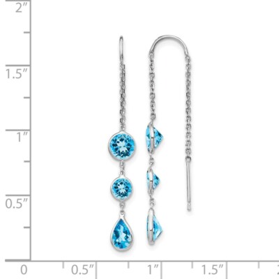Pre-owned Superdealsforeverything Real 14kt White Gold Blue Topaz Dangle U Wire Earrings