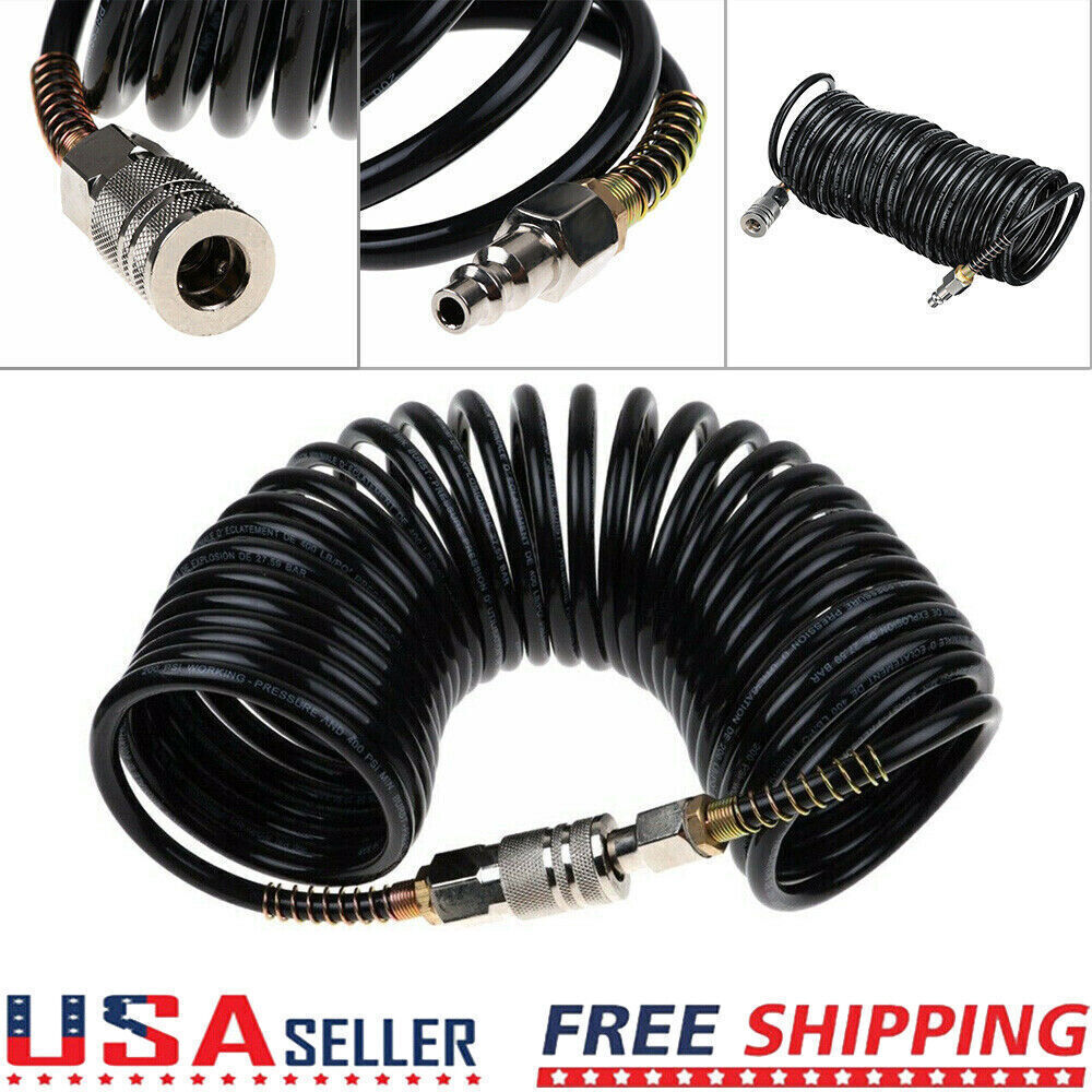 1/4" NPT 25FT Air Compressor Recoil Hose Line Spring Tube Coil Tools Kit 200PSI