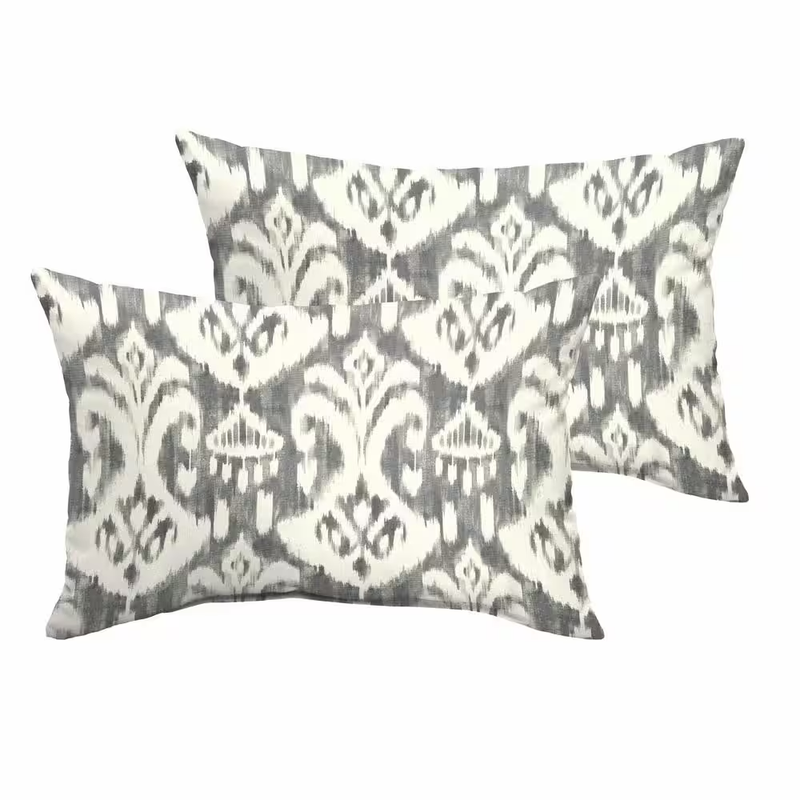Grey/Cream Rectangular Outdoor Knife Edge Lumbar Pillows (2-Pack)