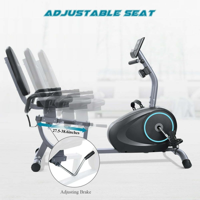 Recumbent Exercise Bike with 8 Levels Adjustable Resistance, LCD Monitor, Pad Ho