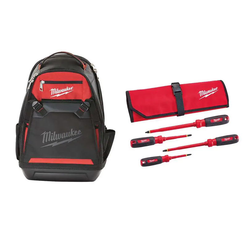 Jobsite Backpack with 7-Pocket Compact Utility Pouch 10 In. Tablets Tool Storage