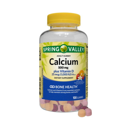 Spring Valley Calcium plus Vitamin D Gummies, 500 Mg, 100 Count