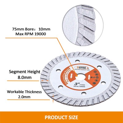 Diamond Saw Blade Concrete Metal Wood Stone Turbo Cutting Disc 2pcs 3''/75mm