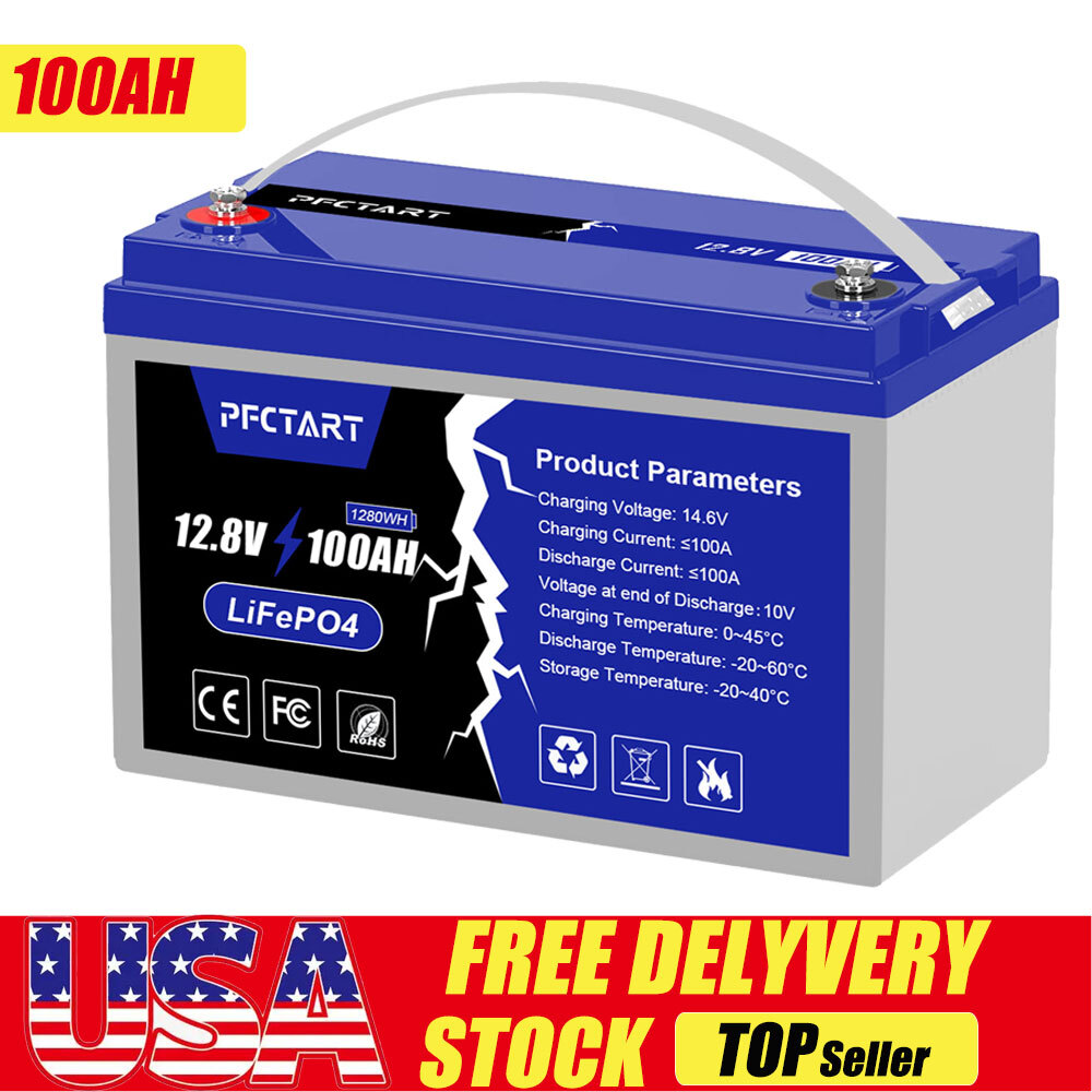 12.8V 100Ah LiFePO4 Lithium Battery Deep Cycles with 100A BMS for RV Golf cart