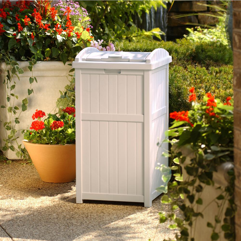 Outdoor Trash Garbage Can 33 Gal. Garden Hideaway Yard Bin Patio Resin Container