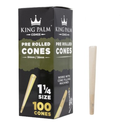 King Palm | 1 1/4 Size | Pre-rolled Cones Holds 0.75 Gram | 100 Pack Tower Box