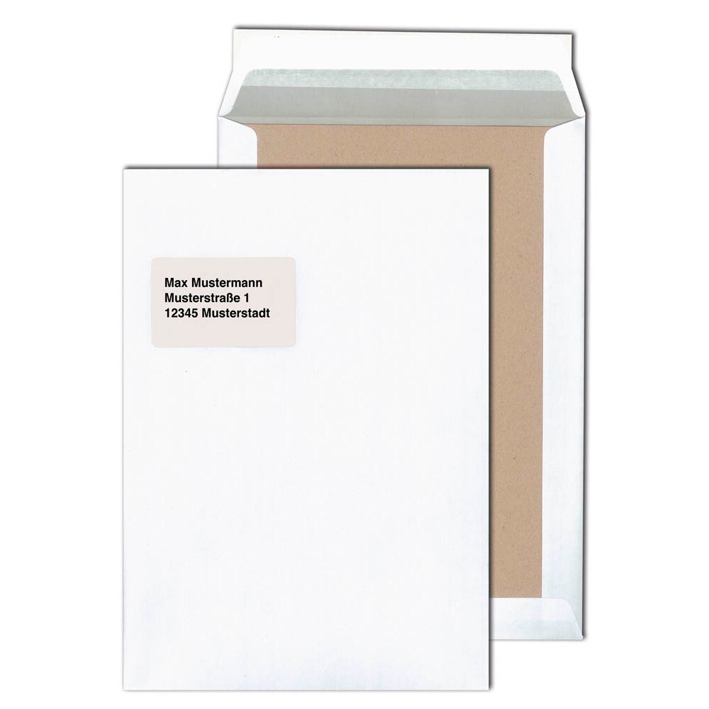 100 Versandtaschen Haftklebend mit Fenster Umschläge Papprückwand DIN C4 weiß