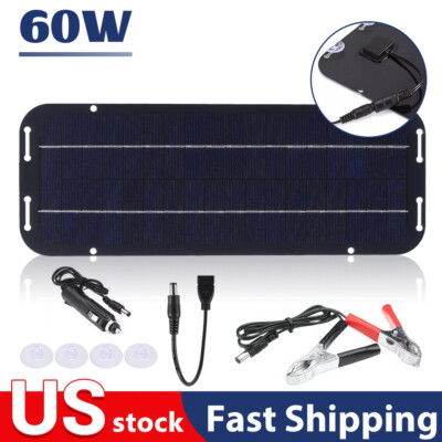 30/50W Solar Panel 12V Trickle Battery Charger Kit Maintainer Boat RV Car Vehicl
