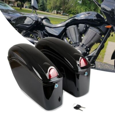 Black For Harley Cruiser Motorcycle Universal Luggage Hard Saddle Bags w/ light