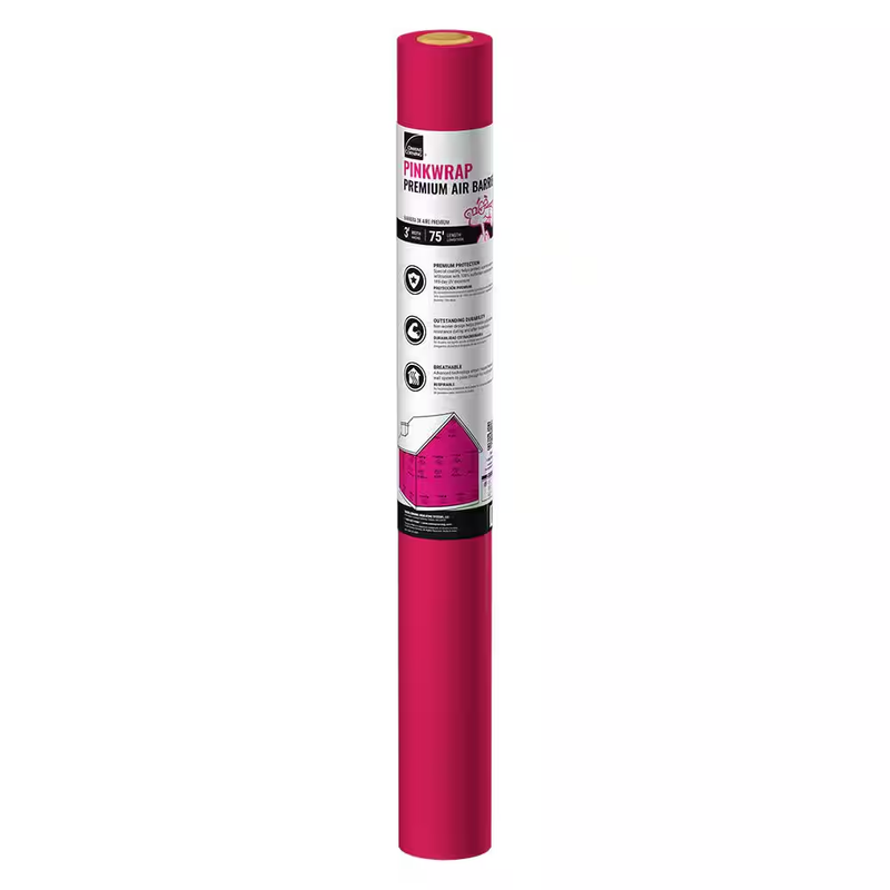 Pinkwrap Housewrap 3x75 ft Premium Air Barrier Moisture Resistant UV Durable