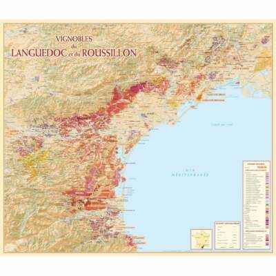 Wines and Vineyards of Languedoc And Roussillon Wall / Poster Map 