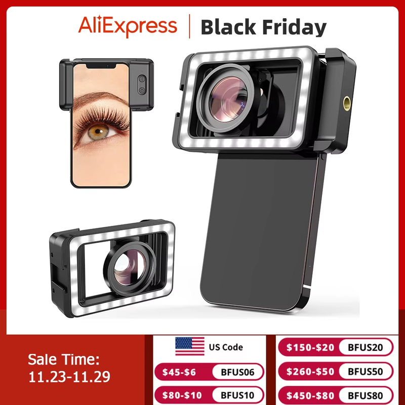 APEXEL New Upgraded HD 15x Super macro lens With LED Fill Light Universal Clamp