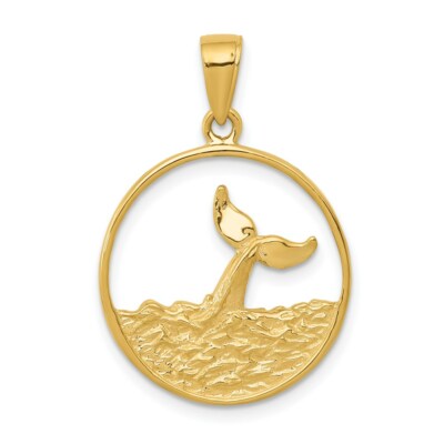 Pre-owned Superdealsforeverything Real 14kt Yellow Gold Whale Tail In Circle With Waves Pendant