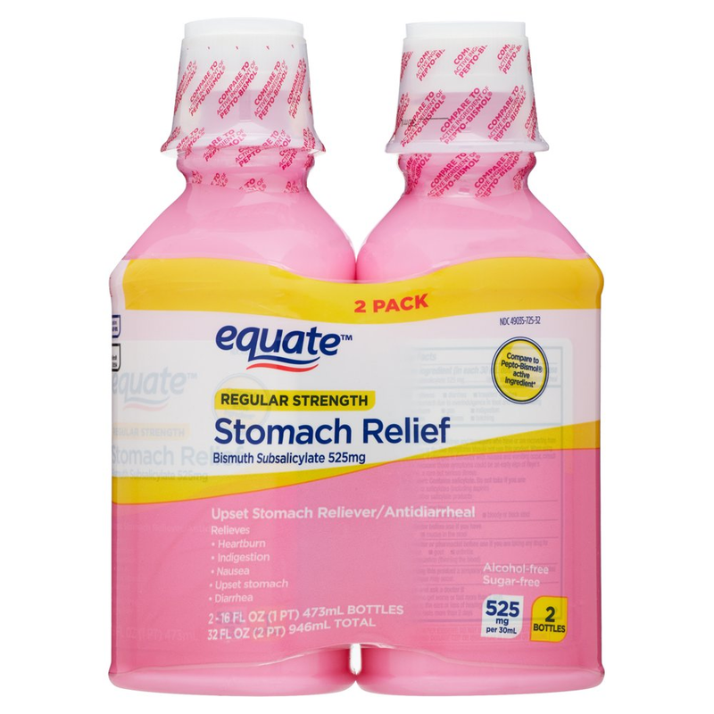 2-PACK Equate Stomach Relief Bismuth Liquid Regular Strength 16 Fl Oz Each