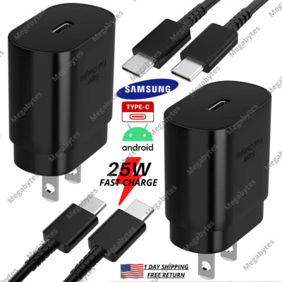 25W Super Fast Wall Power Adapter Type C Cable For Samsung Google Android Galaxy