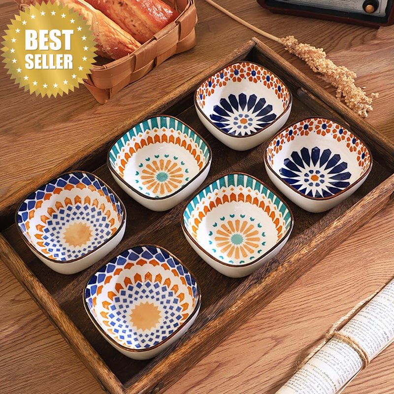 Ceramic Bowls Set, 200Ml, S6 Piece, Bohemian Style Bowl, Assorted Dinnerware Ser
