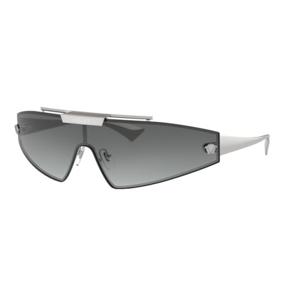 Pre-owned Versace Ve 2265 100011 Silver Metal Shield Sunglasses Grey Gradient Lens In Gray