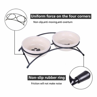 Pet Cat Water Food Stand Bowls Double Ceramics Dog Feeder Bowl Dish for Small