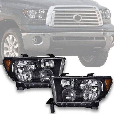 Fit For 07-13 Toyota Tundra 08-17 Sequoia Left+Right Clear Lens Black Headlights