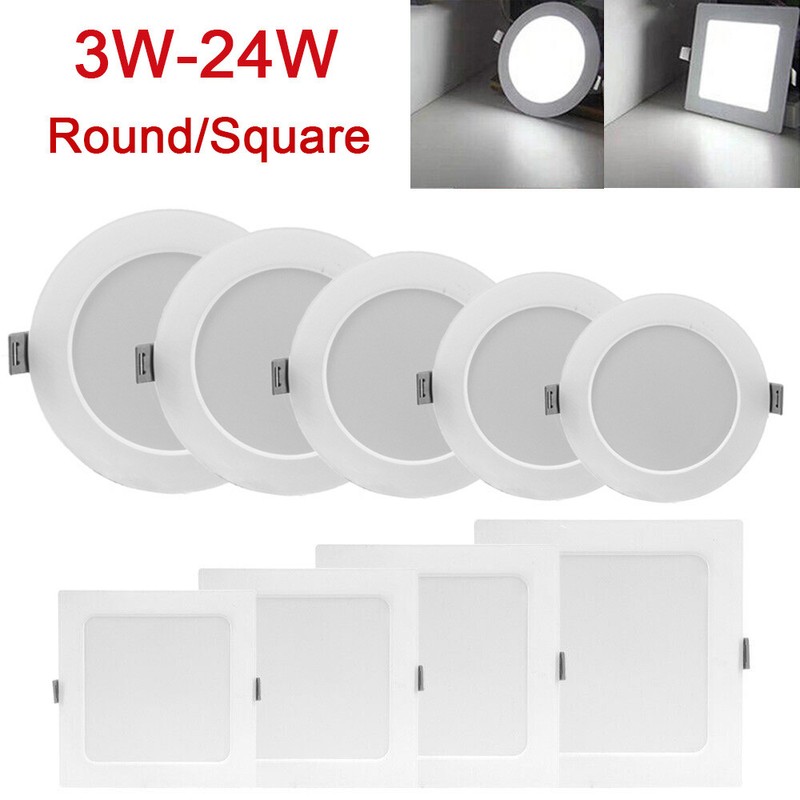 LED Recessed Panel Light 3/6/9/12/18/24W Ceiling Down Lights Lamp Round
