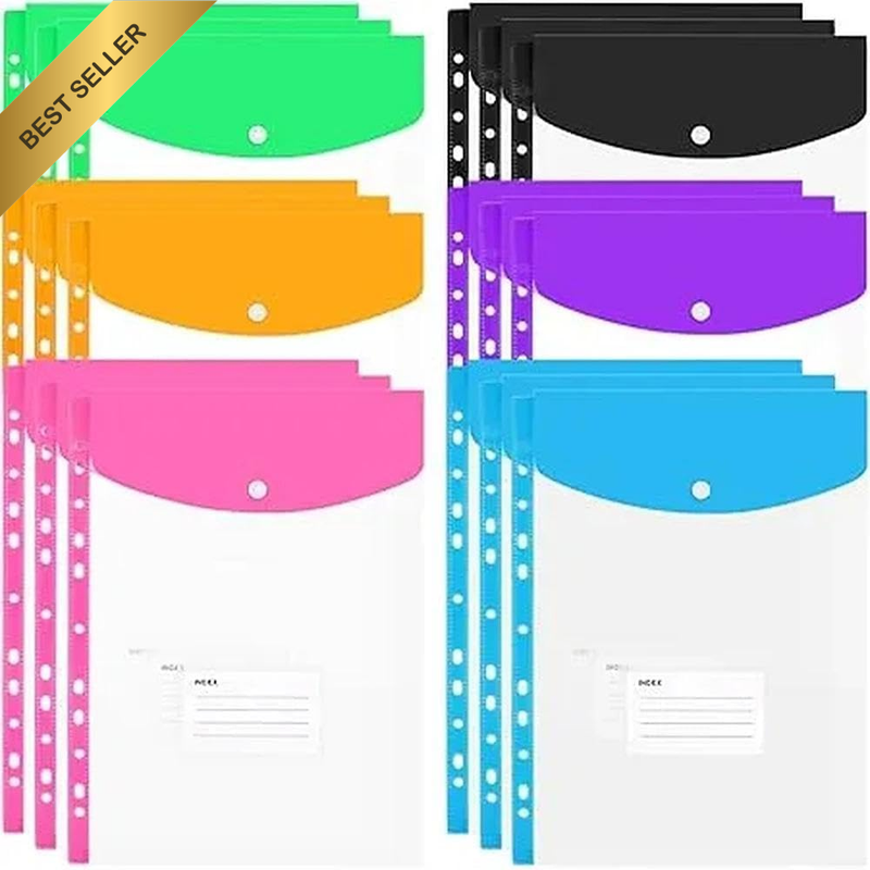 A4 Document Wallet with 18 Pockets and Holes, Plastic Binder Folder for Organizi