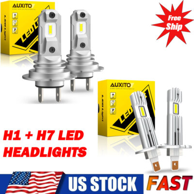 H1 & H7 Combo LED Headlight High Low Beam Bulbs Super Bright White 6500K Set EAC
