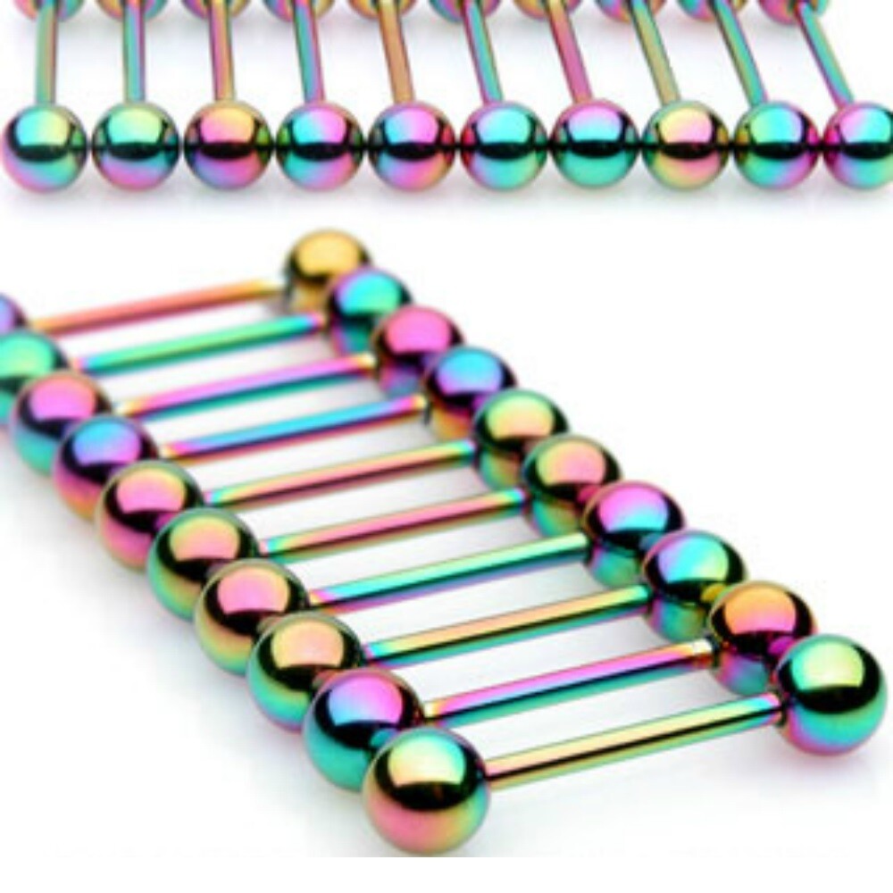 pack of 10 short Rainbow Tongue Bar 1.6mm 12mm Nipple Ring Tounge