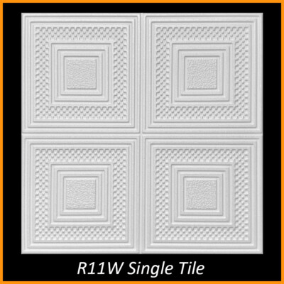 DIY Ceiling Tiles, Glue Up, Foam, 20x20, R11 White Pack of 48 (126 s/f)