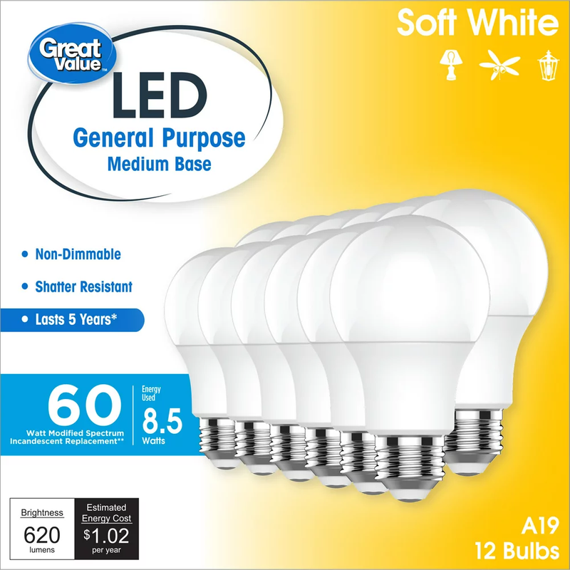 60 Watts Soft White A19 General Purpose 5years
