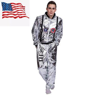 Men's Astronaut Costume Spaceman Sliver Jumpsuit Metallic Astronaut Uniform US