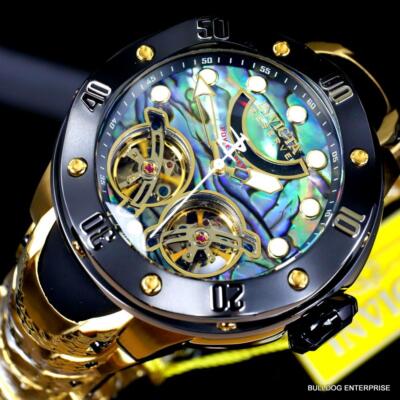 Pre-owned Invicta Reserve Kraken Double Open Heart Automatic Abalone Gold Plated Watch