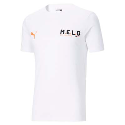 

Мужские белые повседневные топы Puma Melo Logo Crew Neck с коротким рукавом 534225-01, Белый, Puma Melo Logo Crew Neck Short Sleeve T-Shirt