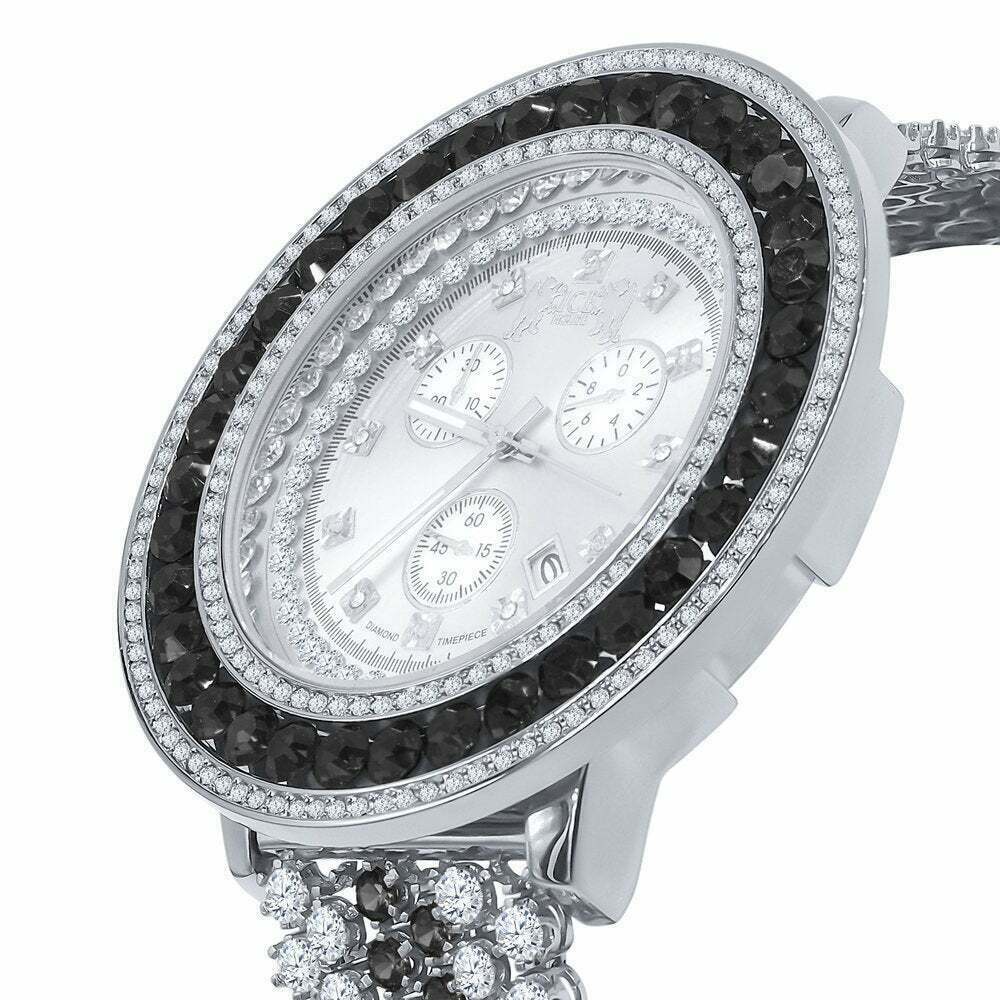 Pre-owned Ice House Big Xl 60mm Custom Watch White Gold Finish Real Diamond Dial Onyx Black Bezel