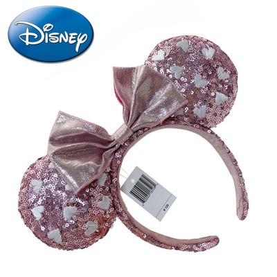 White Heart Pink Sequin Party Disney.Parks Resort Bow Minnie Ears Headband