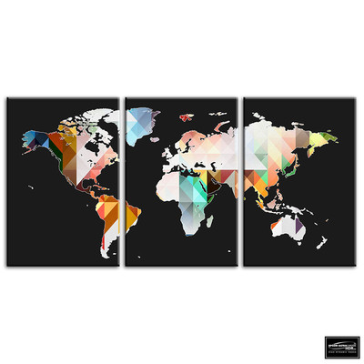 World Map Geometric  Maps Flags BOX FRAMED CANVAS ART Picture HDR 280gsm