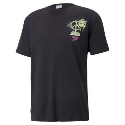 

Puma Downtown Graphic Crew Neck Футболка с коротким рукавом Мужские черные повседневные топы 5371, Черный, Puma Downtown Graphic Crew Neck Short Sleeve T-Shirt