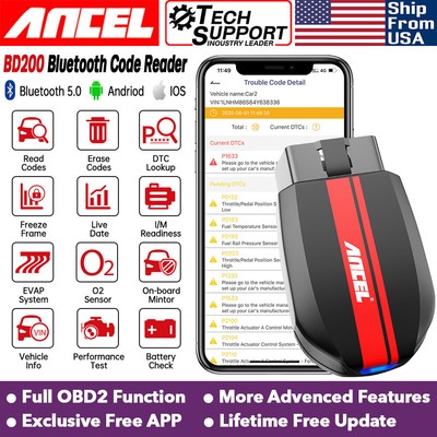 ANCEL BD200 OBD2 Scanner Bluetooth Car Battery Test Check Engine Diagnostic Tool