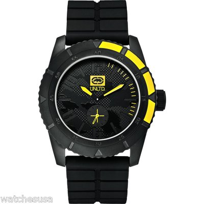 MARC ECKO THE EMX Men's E13541G1 Black Silicone Steel Yellow Quartz zk Watch 