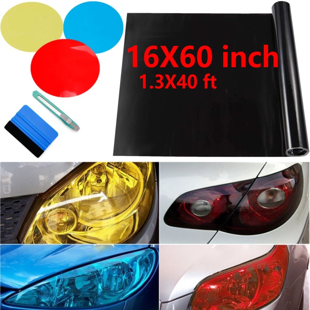 Glossy Transparent Headlight Taillight Fog Light Side Marker Vinyl Tint Film Kit