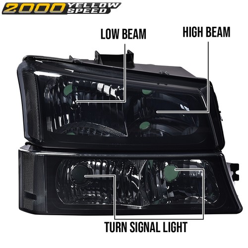 Fit For 03-07 Chevy Silverado Smoked Clear Corner Headlights+Signal Bumper Lamp 