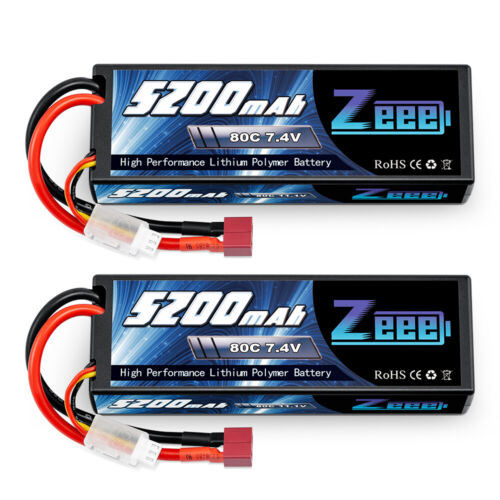 2pcs Zeee 5200mAh 80C 7.4V 2S LiPo Battery Deans Hardcase fo